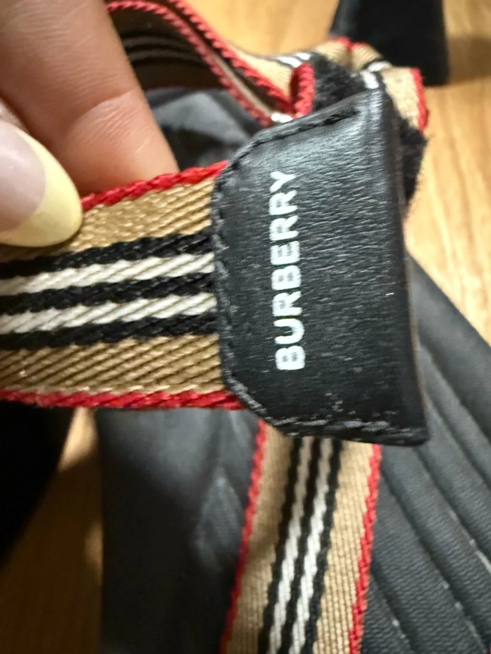 Burberry Beige, Black and Red Striped Webbing Sandal - Picture 3 of 5